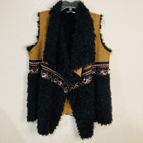 Scandal Italy Womens Serenity Brown And Black Faux Fur‎ Boho Vest One Size - Picture 1 of 16